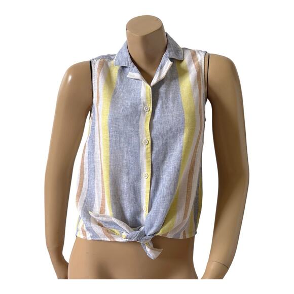 BEACH LUNCH LOUNGE Womens Size XS Sleeveless Tied Button Up Linen Blend Shirt - Picture 1 of 7